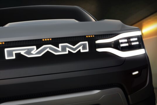 Ram 1500 Revolution Battery-electric Vehicle (BEV) Concept grille, badging and tuning fork headlight